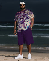 Men's Plus Size Tie-dye Reverse-dye Crystal Hole Round Neck T-shirt Shorts Suit